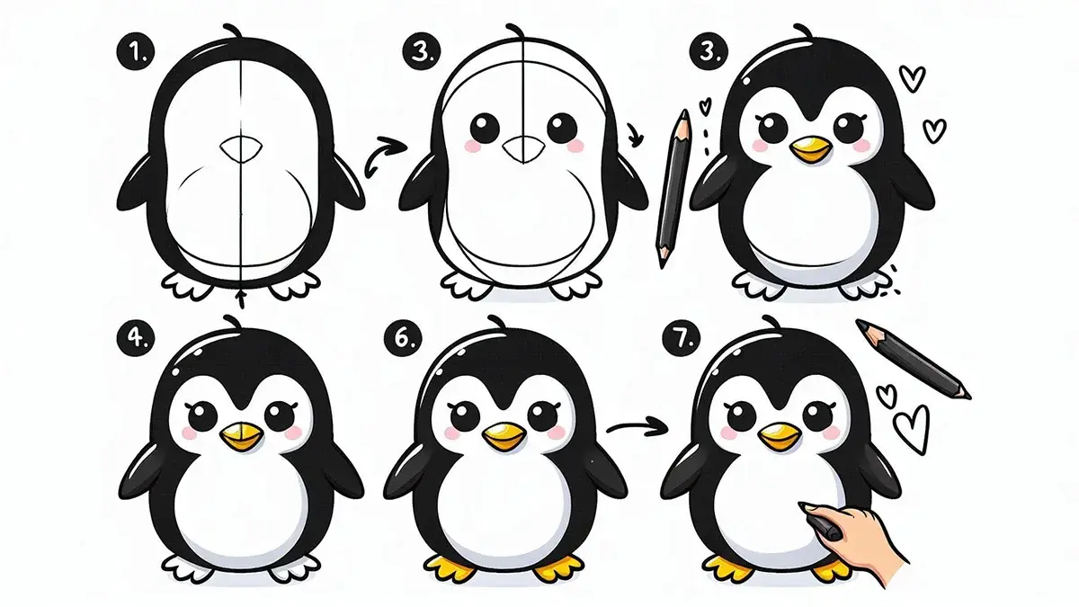 Easy penguin drawing for kids aged 9–10