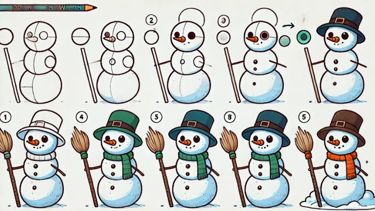 Simple snowman drawing for kids aged 9–10