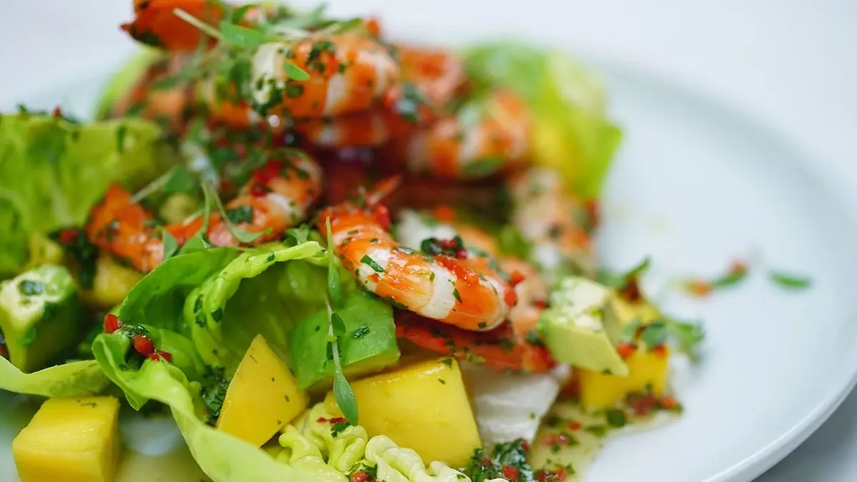 Festive salads with mango, avocado, shrimp