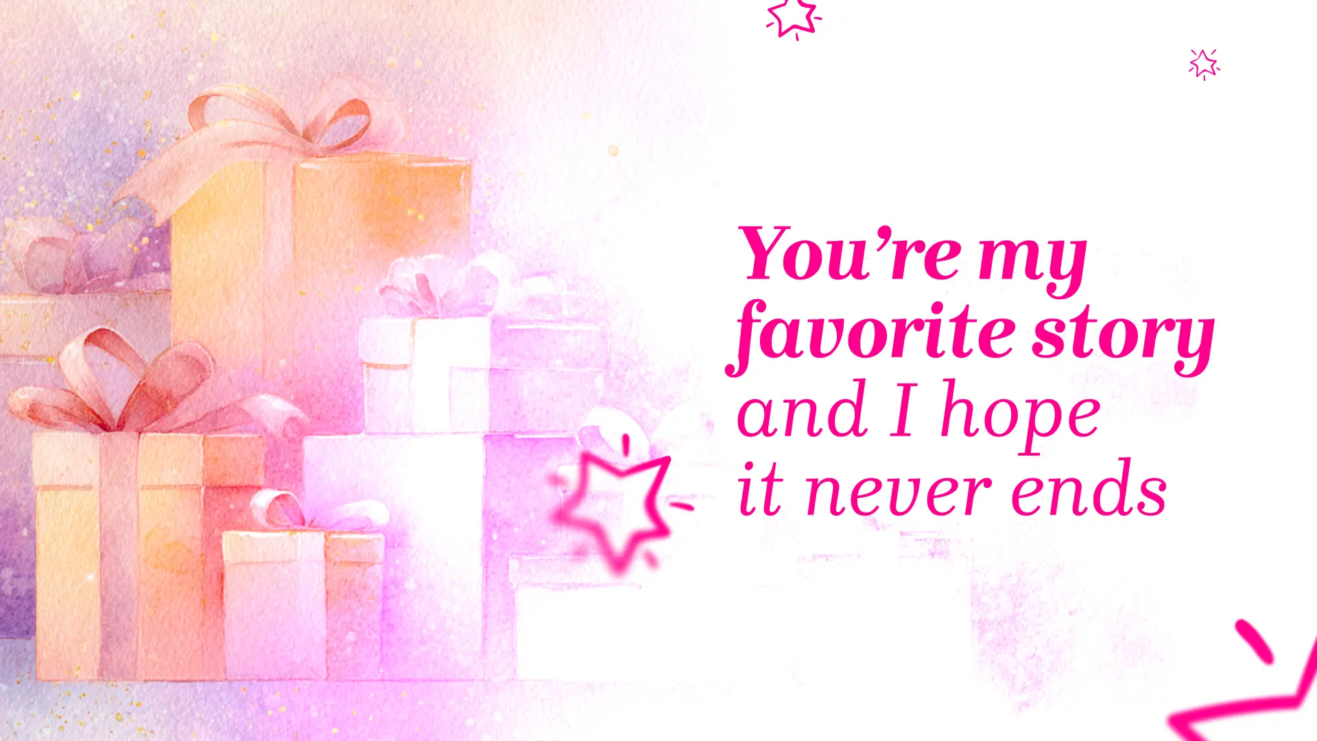 Romantic happy birthday card for her with the sentimental message “You're my favorite story”